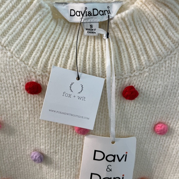 Davi & Dani Pop of Color Rainbow Pom Pom Sweater - Picture 5 of 5